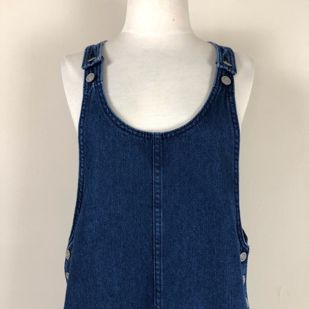 vintage 90s denim overalls dress cotton y2k jean mini pinafore jumper bib grunge - Picture 3 of 9